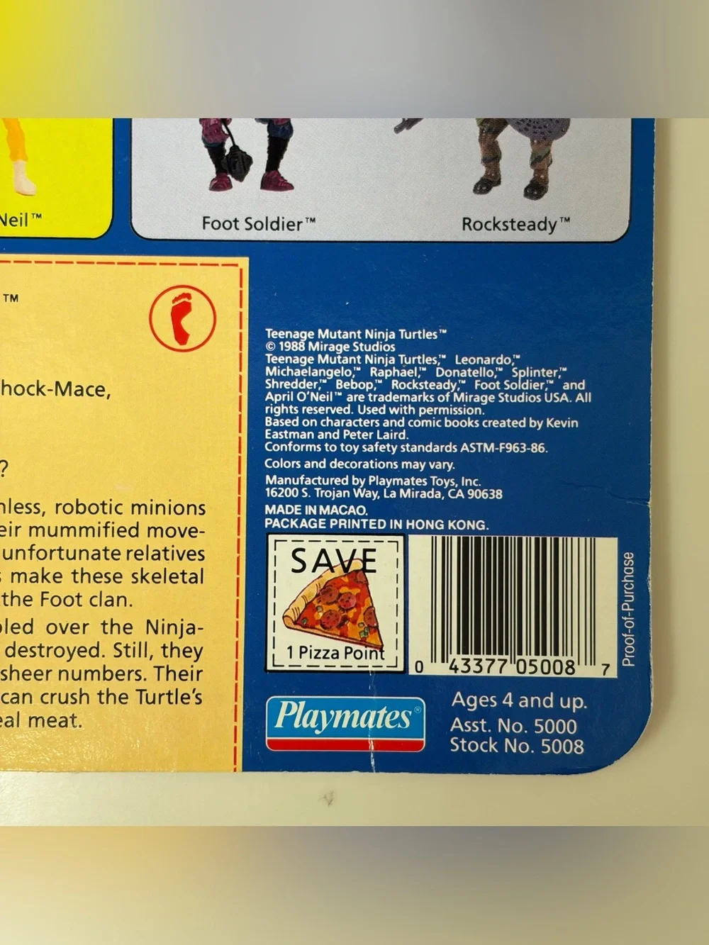 VTG 1988 Teenage Mutant Ninja Turtles Foot Soldier Cardback TMNT 10 Back Card